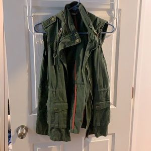 Army green vest with hood